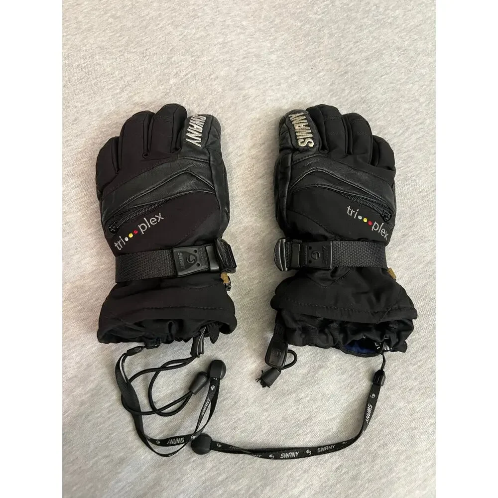Swany x change junior medium 7-8 yo gloves ski snowboard black leather mittens